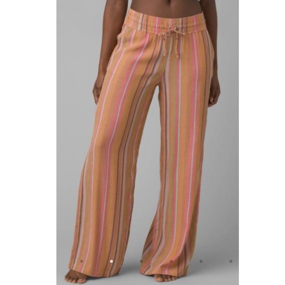 Prana Pants - Prana Fernie Beach Pants- Cacti Soleil Stripe. Tencel. XL. Wide leg. Elastic.